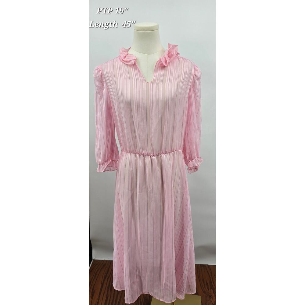 Vintage 70s In Roads Retro Dynasty  Petal Pink Sheer Western Dress